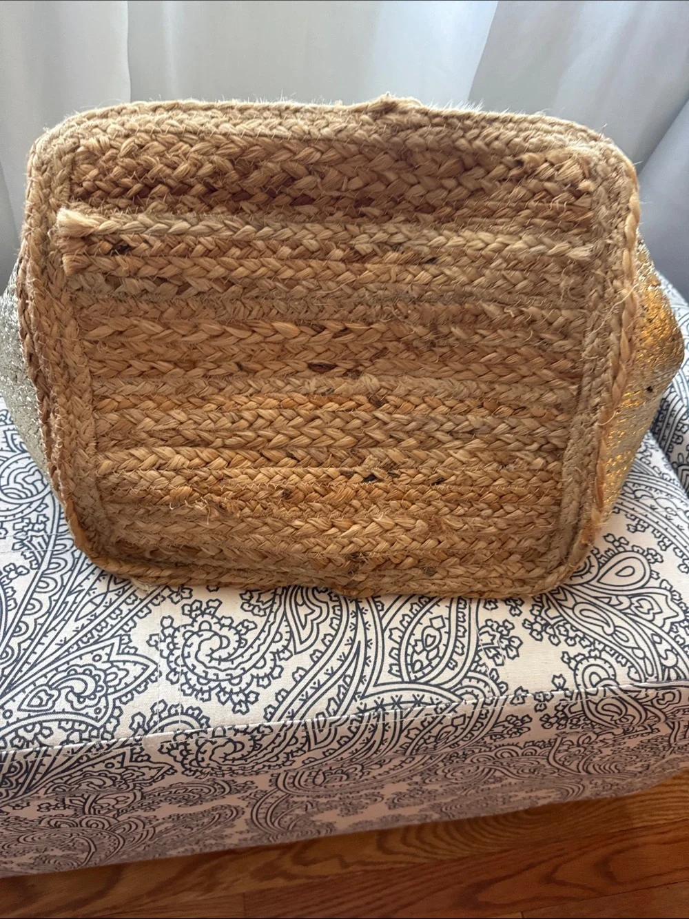Chloe & Alex Braided Straw Tote with Gold Panels and Embossed Leather - NWOT